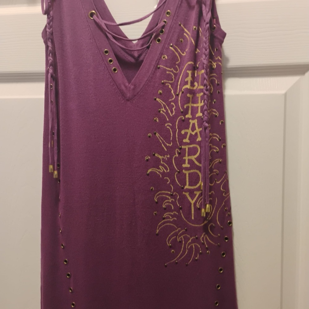 Ed Hardy Purple Mini Dress Art Deco Mermaid Printed Dress Shirt Size XS - Picture 4 of 5
